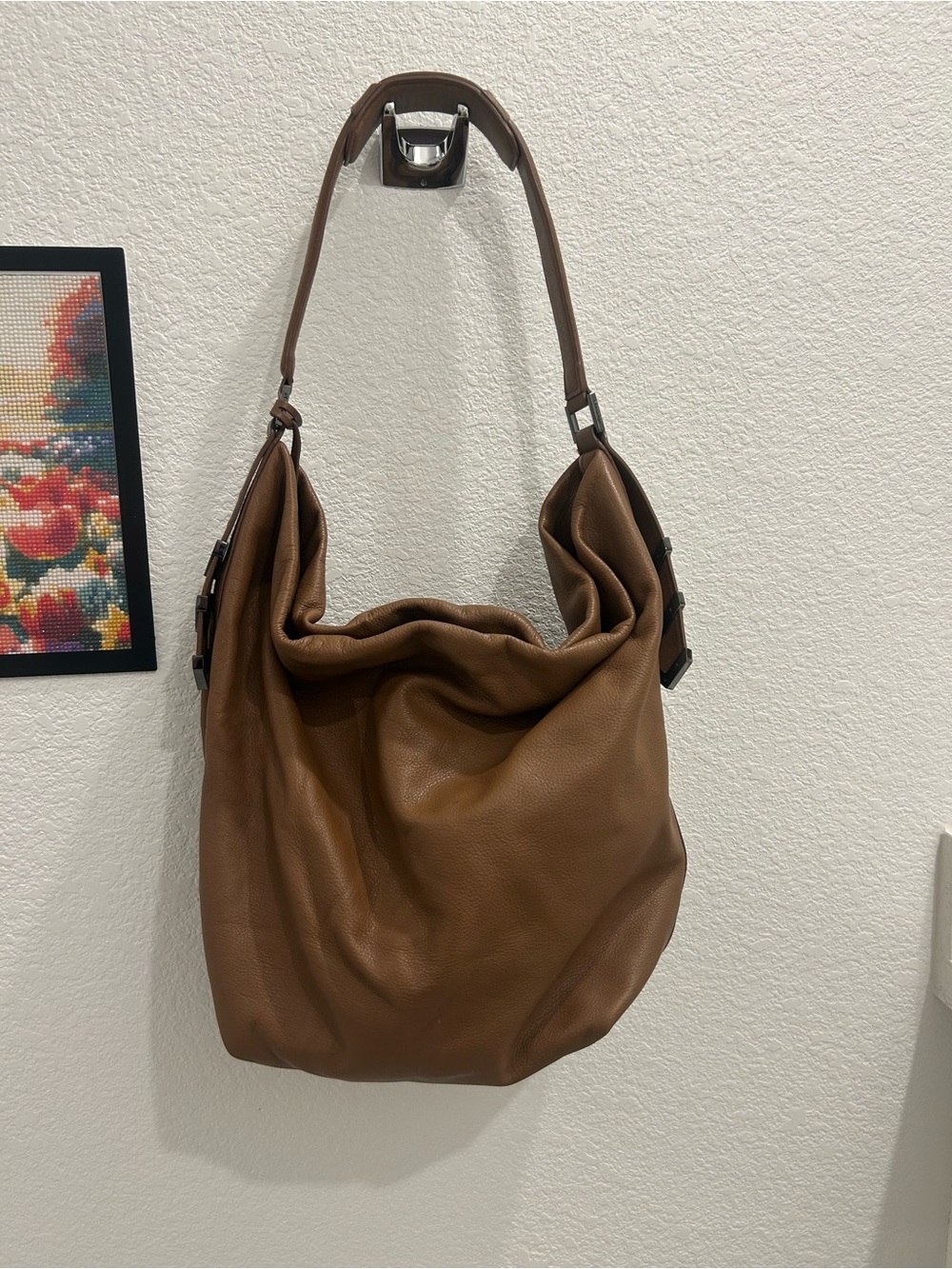 Mackage Large Brown Leather Hobo Shoulder Bag